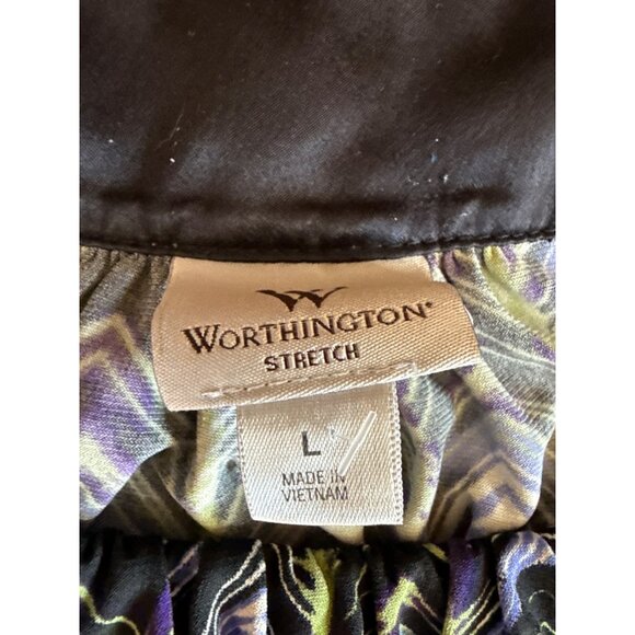 Worthington Stretch Womens Chevron Print Short Sleeve Blouse Large - Picture 2 of 6